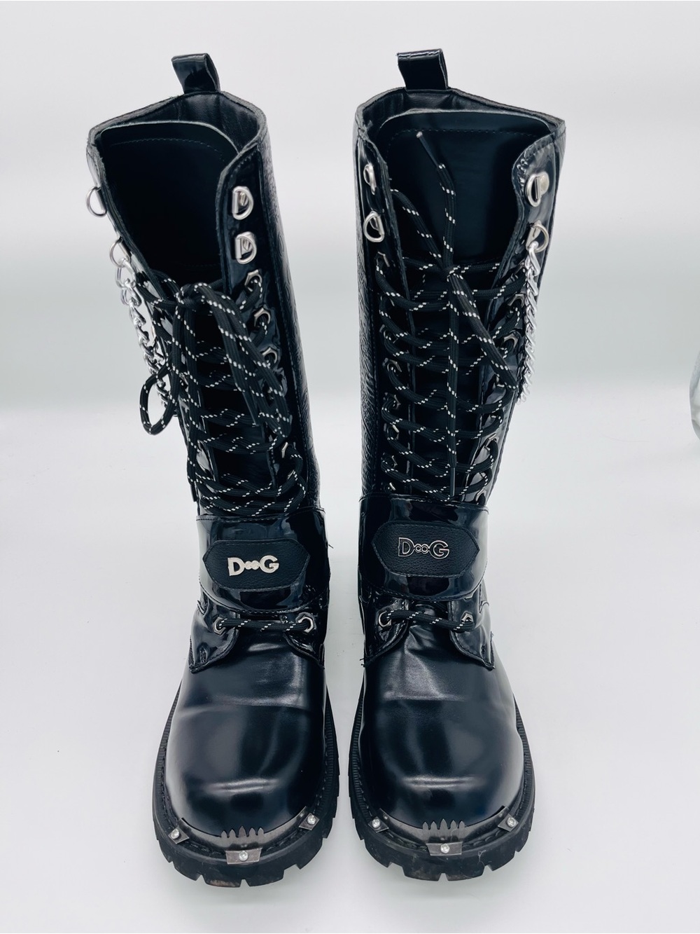 “BEST NEW” Steampunk Goth Moto Combat Boots with Chain Detail - Picture 3 of 8